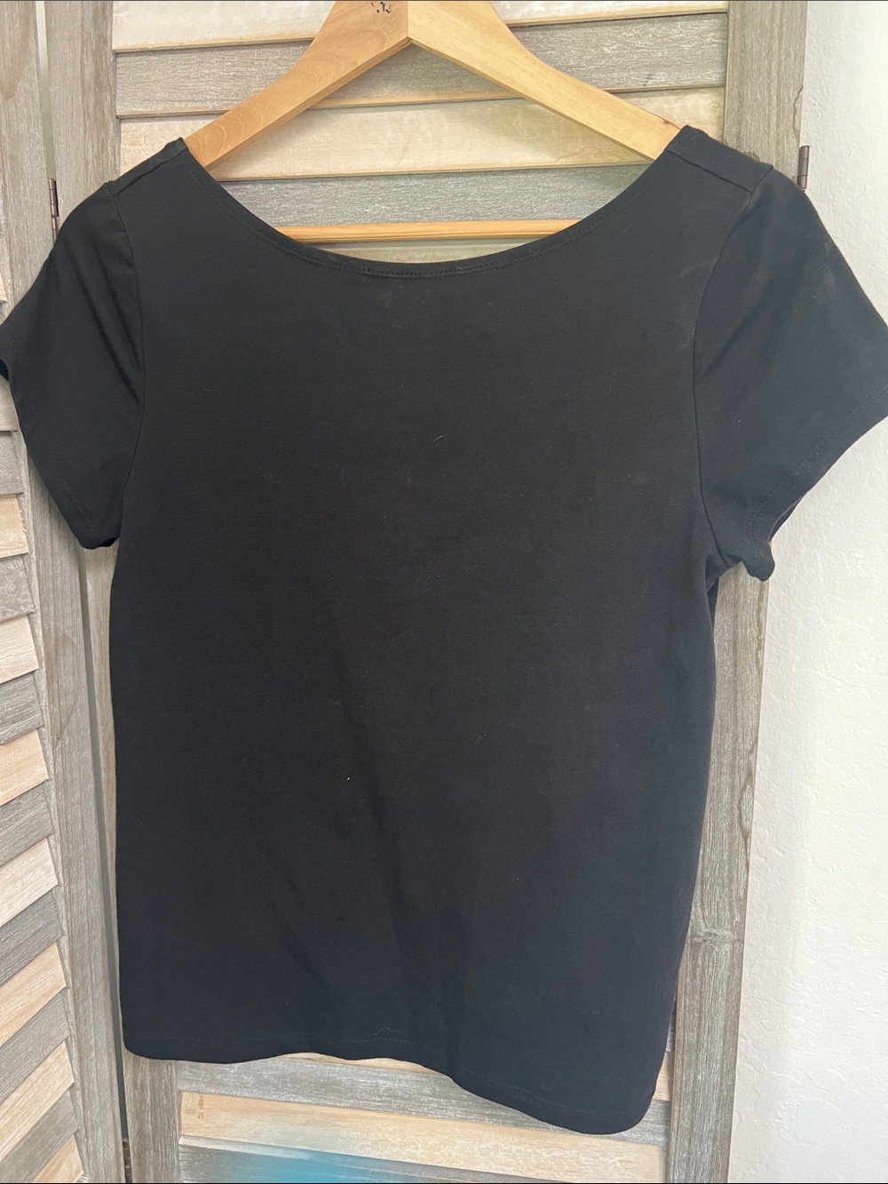 Gap Classic Black Women’s Short-Sleeve Top with high neck low scoop back